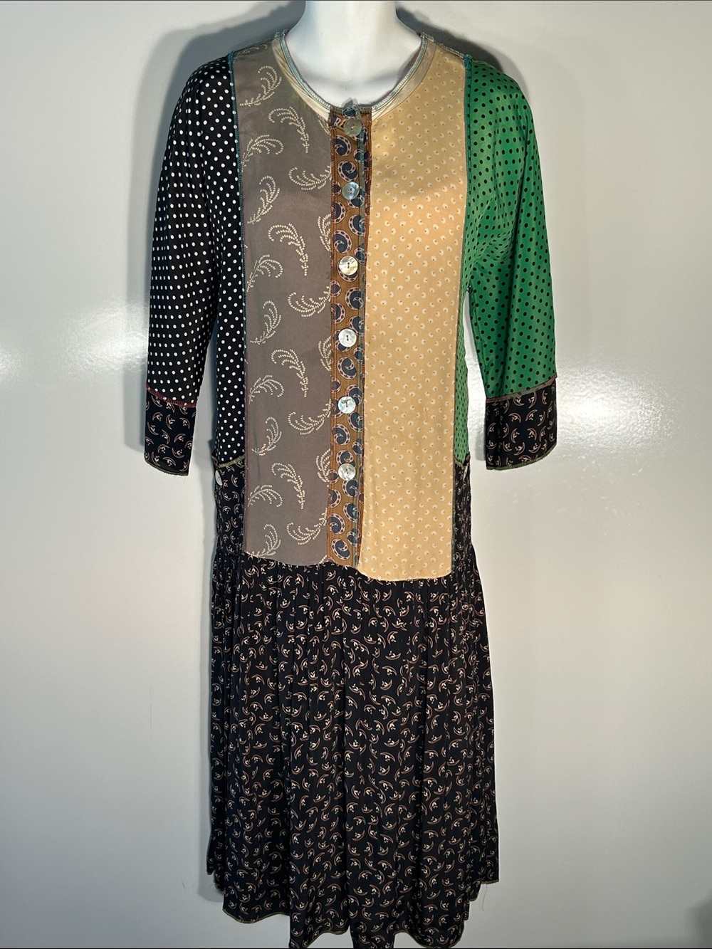 Nothing Matches SZ 1X Vintage Mixed-Print Low Waisted Dress Cottage Prairie 80s